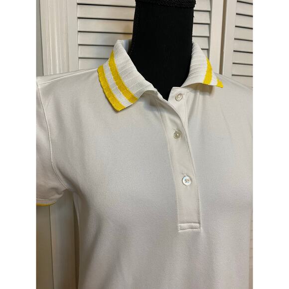 Tory Burch Sport Performance Pique Pleated Collar Polo Snow White /Sundance - Picture 6 of 10